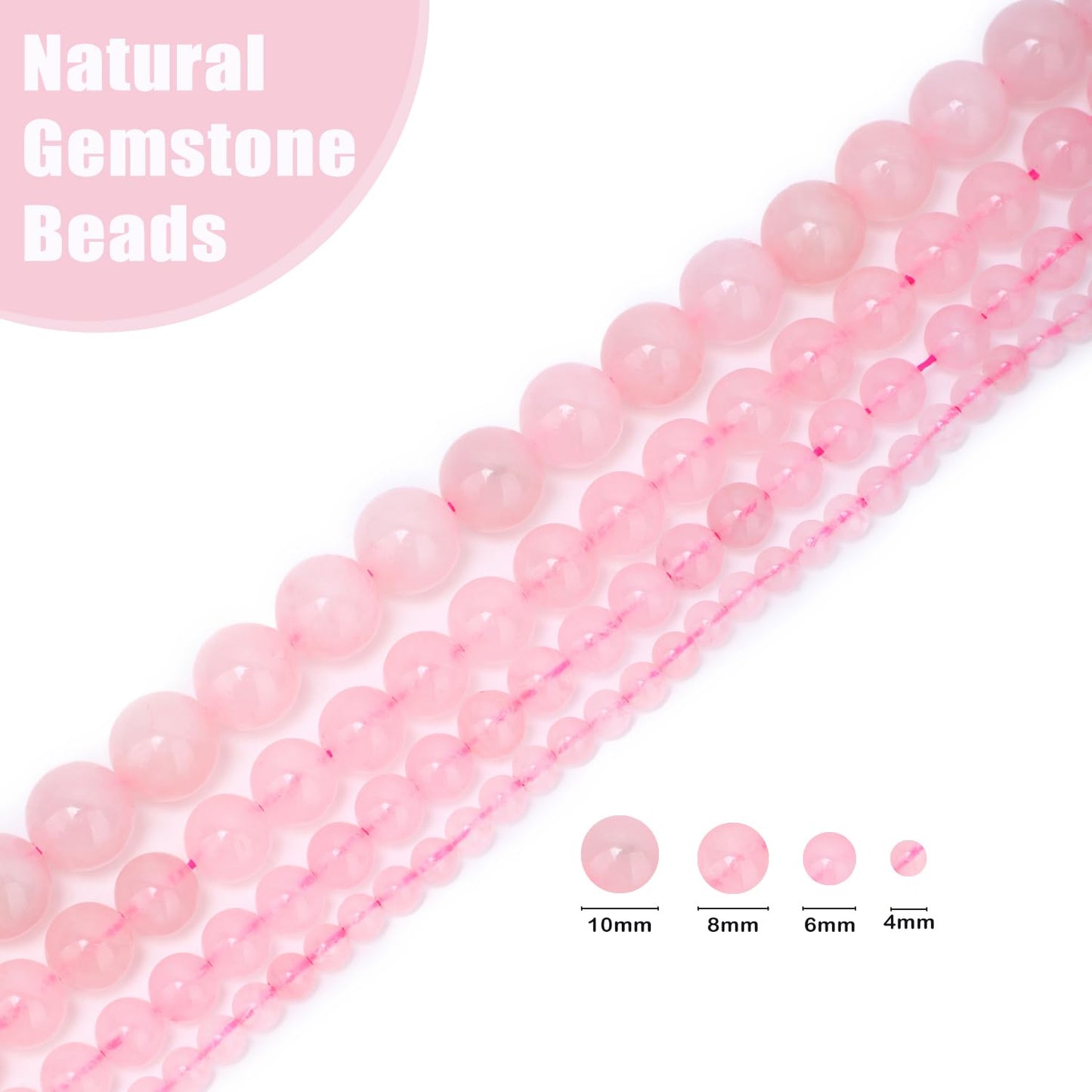 CMBYN Natural Stone Beads Round Genuine Real Stone Beading Strand Loose Gemstones DIY Smooth Bead for Bracelet Necklace Earrings Jewelry Making (Pink Quartz, 8mm 45 Pieces)