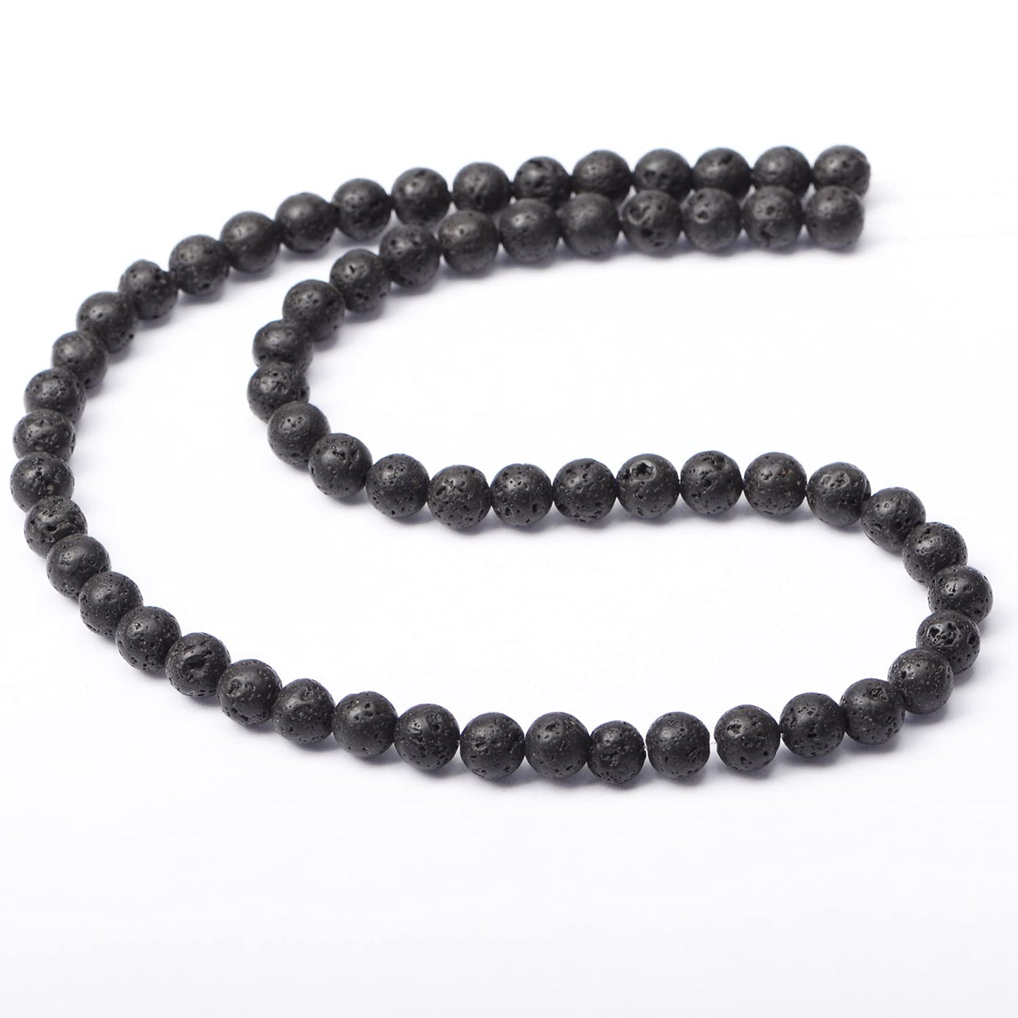 AD Beads Natural Gemstone Round Loose Beads 15" for Bracelet Necklace Earrings Jwelery Making Crafts DIY (6mm, Black Lava Stone)
