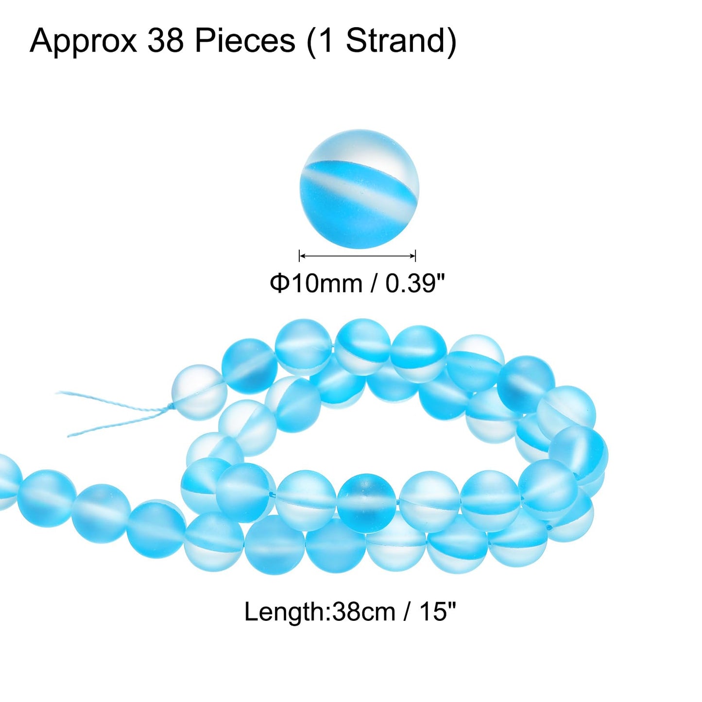 uxcell Matte Crystal Glass Beads 10mm Synthetic Frosted Shining Semi-Precious Round Loose Beads Synthetic Moonstone for Jewelry Making DIY Bracelet, Light Blue
