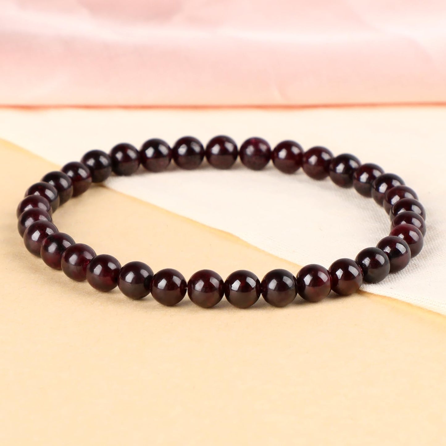 LPBeads Handmade Natural Gemstone Stretch Elastic 6mm Garnet Bracelet Healing Crystal Round Stone Beads Jewelry Gifts for Women Men