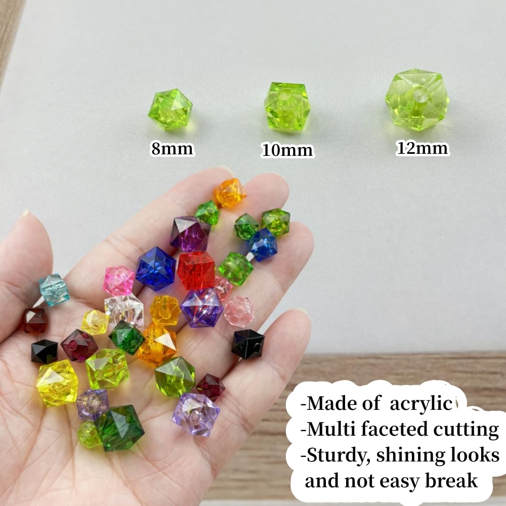 300pcs 8mm Acrylic Cube Square Faceted Acrylic Beads with Hole Plastic Spacer for Bracelets Necklace Earring Making Supplies (Light Green)