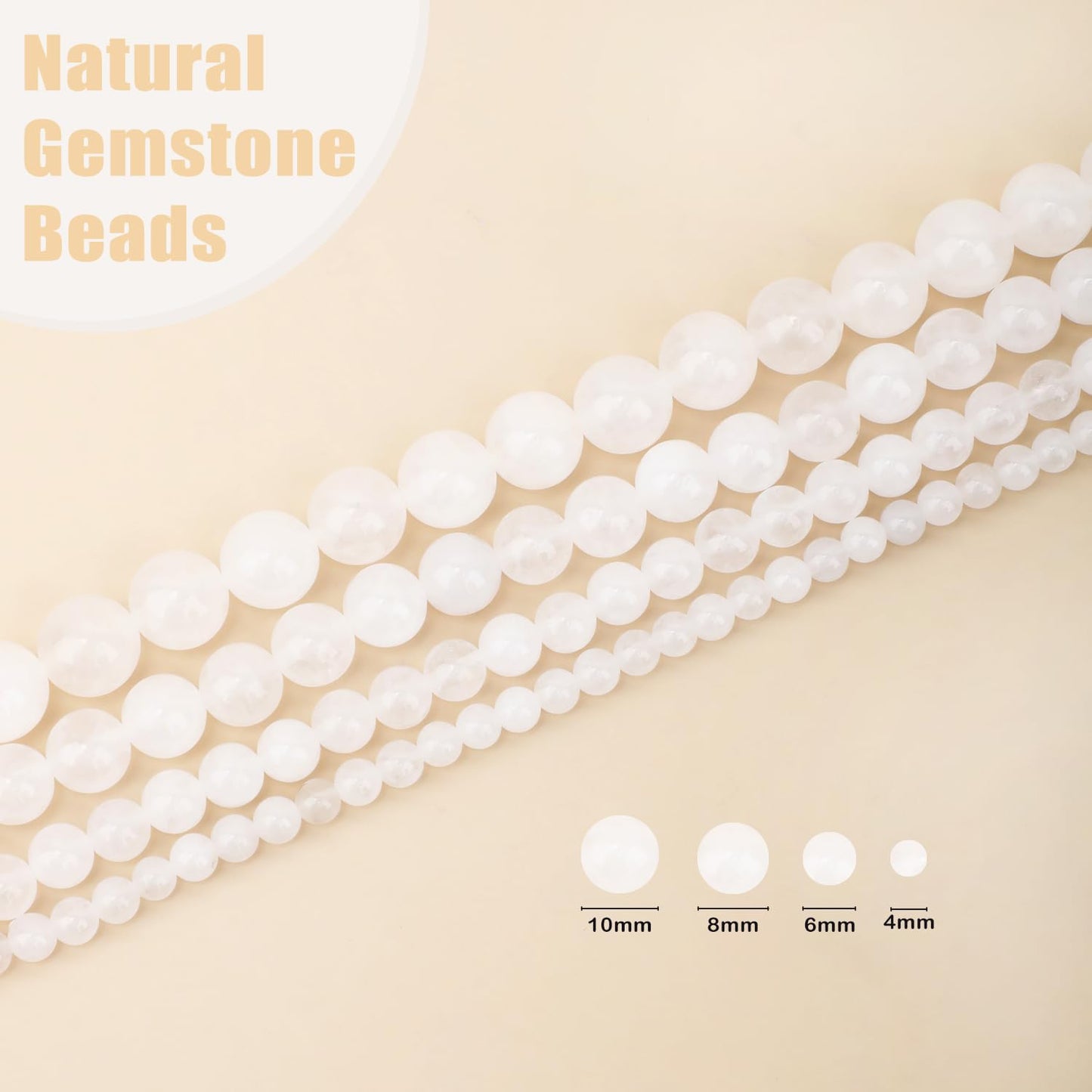 CMBYN Natural Stone Beads Round Genuine Real Stone Beading Strand Loose Gemstones DIY Smooth Bead for Bracelet Necklace Earrings Jewelry Making (White Jade, 6mm 60 Pieces)
