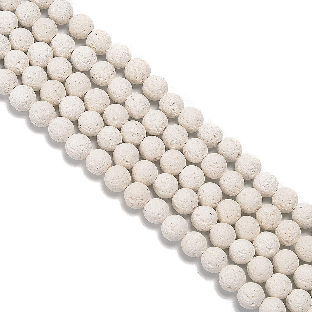 PLTbeads Natural Gemstone Loose Beads Smooth Round Approxi 15 inch DIY Bracelet Necklace for Jewelry Making (8mm, White Lava)