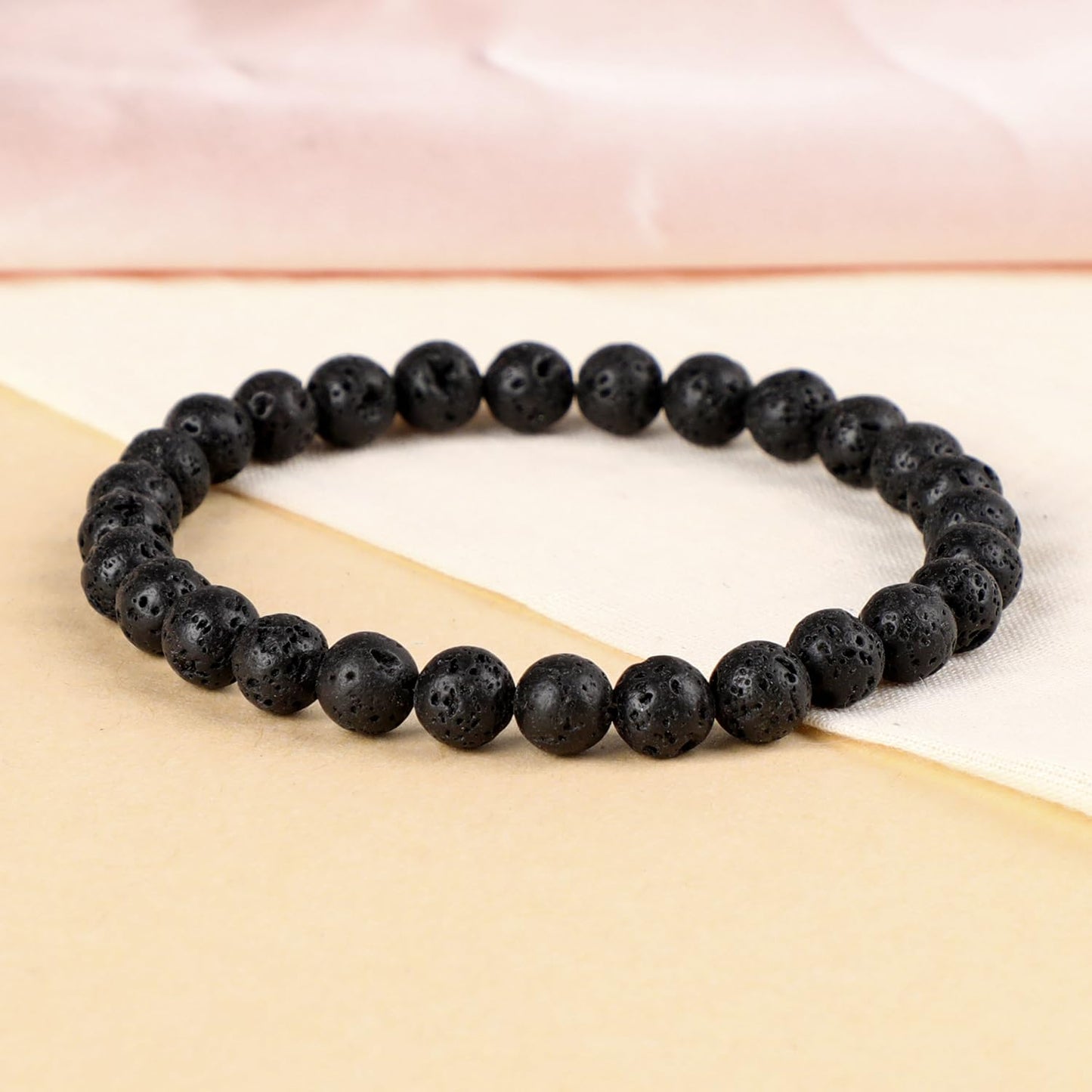 LPBeads Handmade Natural Gemstone Stretch Elastic 6mm Black Lava Bracelet Healing Crystal Round Stone Beads Jewelry Gifts for Women Men