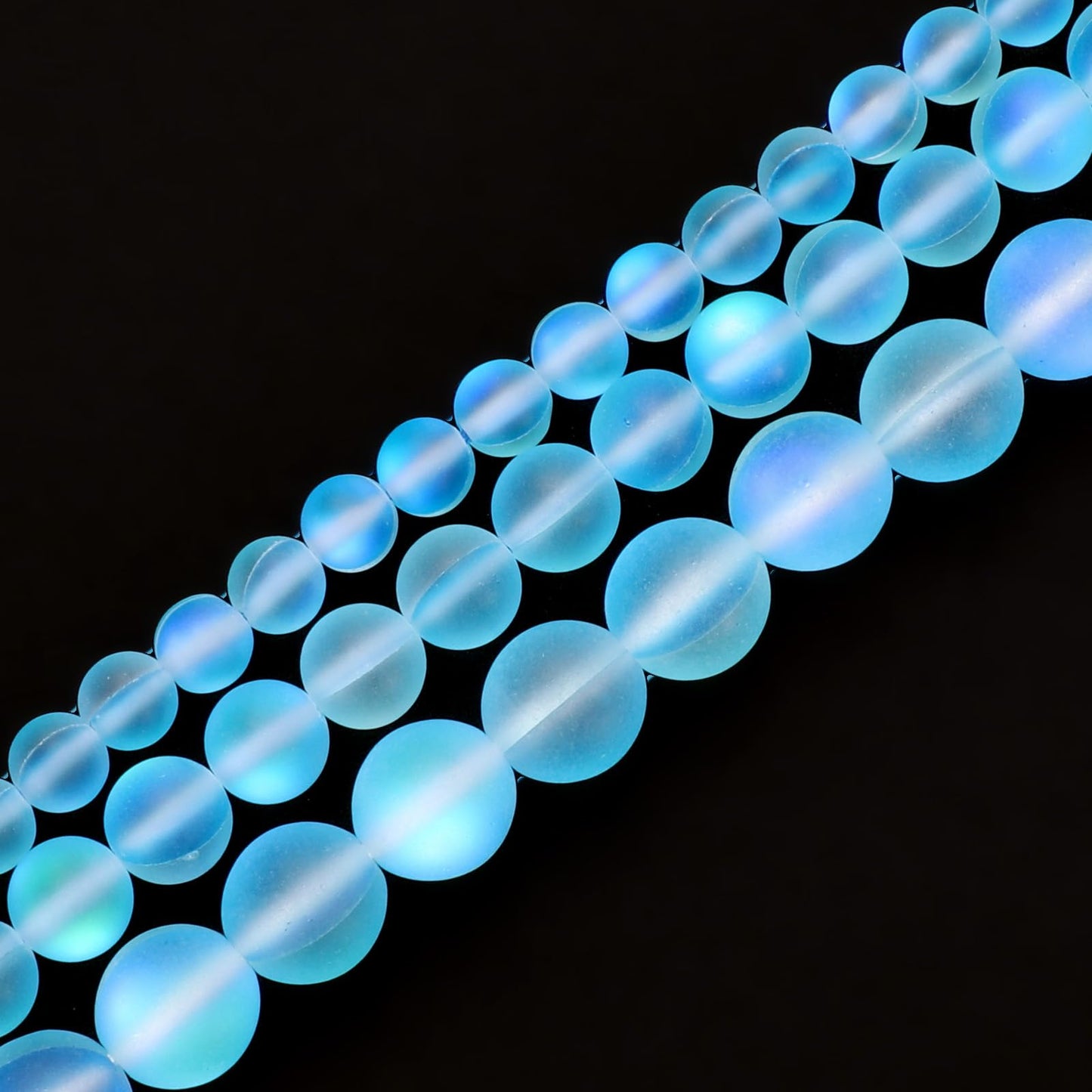 uxcell Matte Crystal Glass Beads 6mm Synthetic Frosted Shining Semi-Precious Round Loose Beads Synthetic Moonstone for Jewelry Making DIY Bracelet, Light Blue
