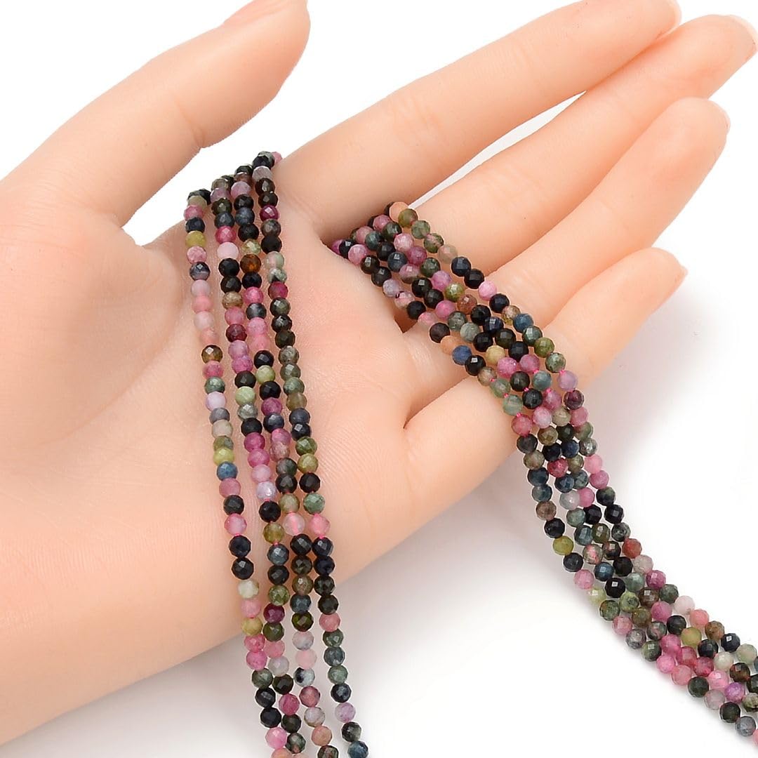 Adabele 15 Inch Natural Multi-Color Tourmaline Healing Gemstone 3mm (0.12 Inch) Tiny Small Faceted Round Loose Beads Stone Spacer (110-120pcs) for Craft Jewelry Making GK3-2