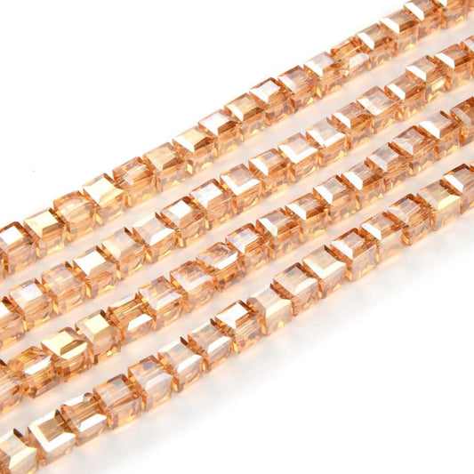 200pcs Czech Faceted Cube Crystal Glass Loose Beads Spacer Bulk 6mm (0.24 Inch) Golden Shadow for DIY Jewelry Craft Making CCC628