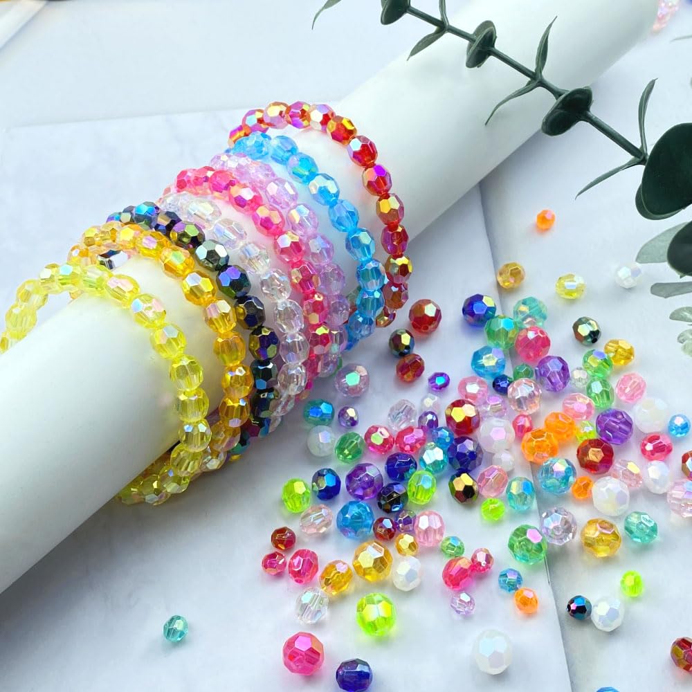 Tingoons 400 PCS 8mm Acrylic Faceted Spacer Beads AB Color Glossy Round Loose Beads for Jewelry Making Bracelet Necklace Earring Ornament Wind Chimes Key Chains(Green AB)