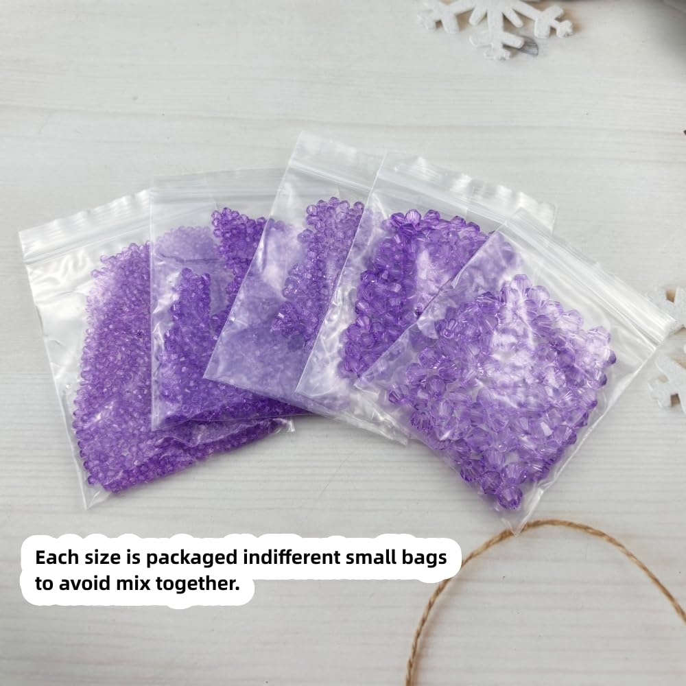 Pinhoollgo 1310pcs Bicone Crystal Glass Beads 2mm 3mm 4mm 6mm 8mm Faceted Crystal Spacer Beads for Bracelets Necklace Pendants Earrings DIY Jewelry Craft Making(Crystal Purple)