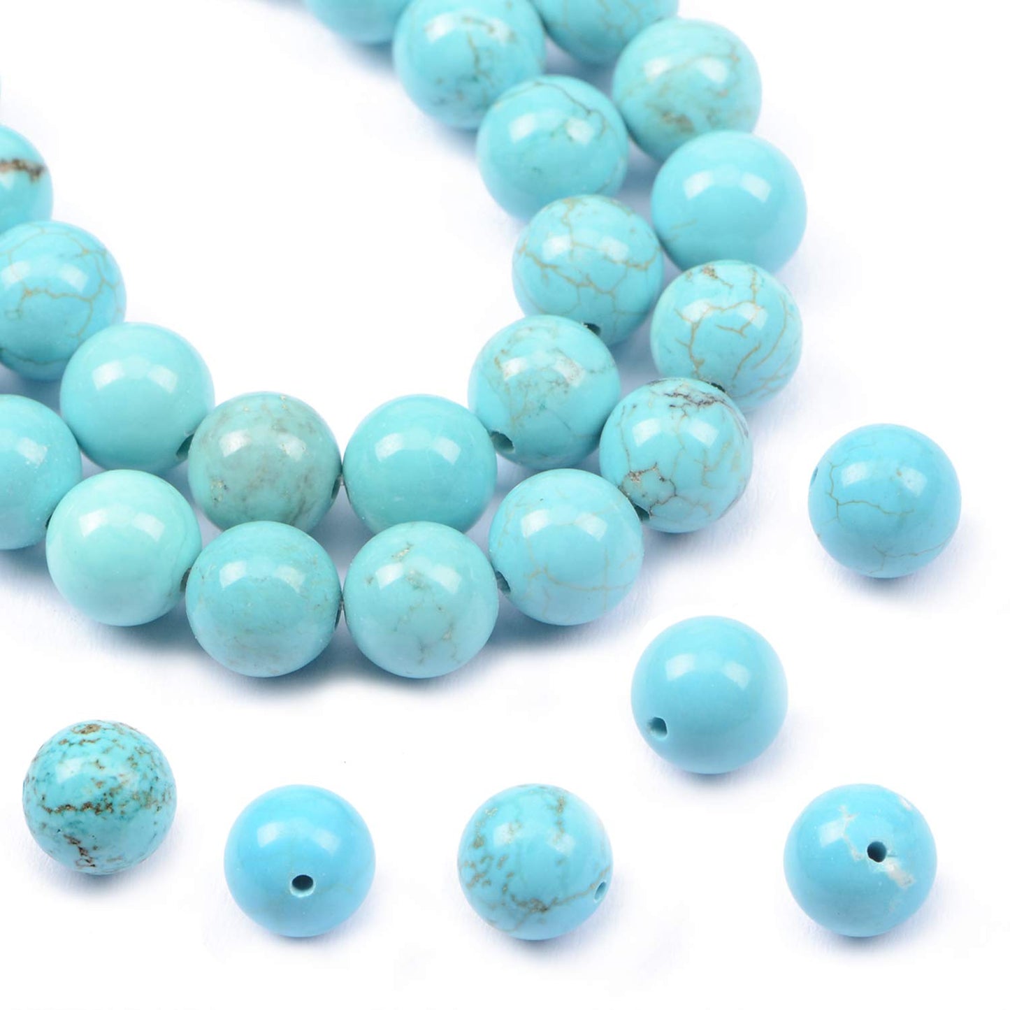Wholesale Smooth Natural Gemstone Round Loose Beads 15" 4mm 6mm 8mm 10mm 12mm (8mm, Blue Turquoise)