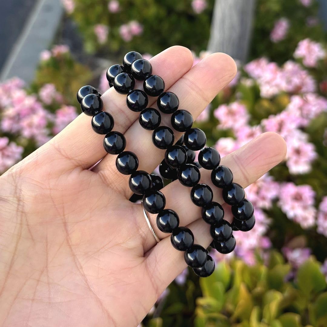 Adabele Real Natural Grade A Black Tourmaline Gemstone Beaded Bracelet 7.5 inch Stretch Chakra Healing Crystal Stone Jewelry Women Mom Gift GB8-B1