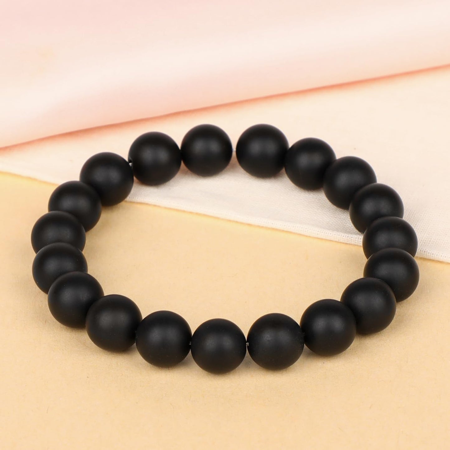 LPBeads Handmade Natural Gemstone Stretch Elastic 10mm Matte Black Onyx Bracelet Healing Crystal Round Stone Beads Jewelry Gifts for Women Men