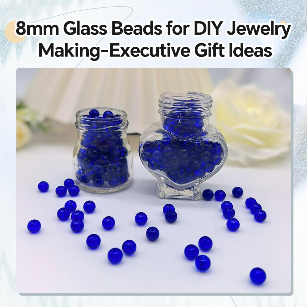 PAMIR TONG 400pcs 8mm Round Glass Beads for Bracelet Pretty Smooth Loose Beads for Necklace-Earring-Jewelry Making and DIY Crafts (Royal Blue)