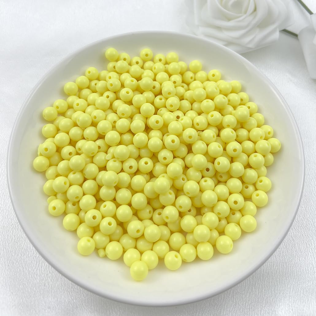 Mulutoo 400Pieces 8MM Acrylic Round Beads Round Acrylic Balls Chunky Beads Smooth Spacer Plastic Pastel Beads Craft Beads for Necklace and Bracelet Making Crafting Supplies(192-light Yellow)