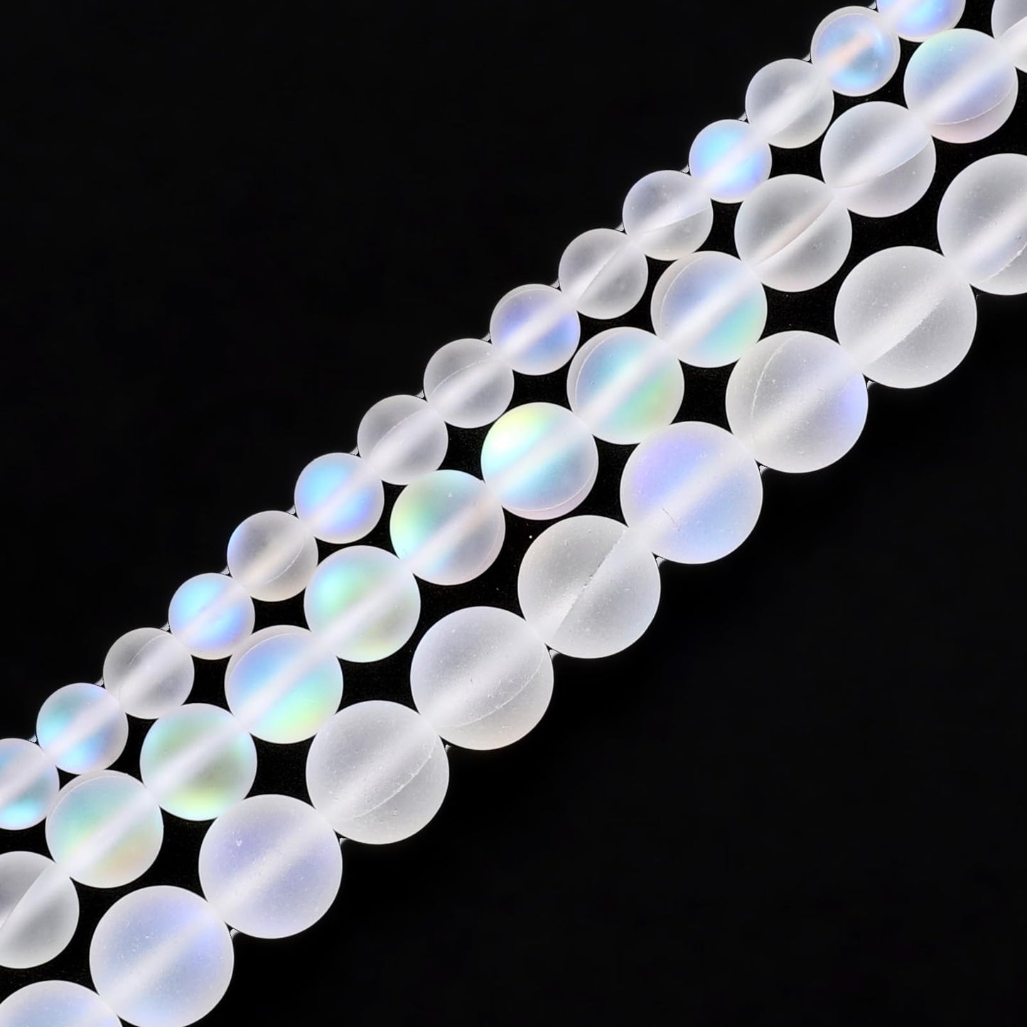uxcell Matte Crystal Glass Beads 10mm Synthetic Frosted Shining Semi-Precious Round Loose Beads Synthetic Moonstone for Jewelry Making DIY Bracelet, White