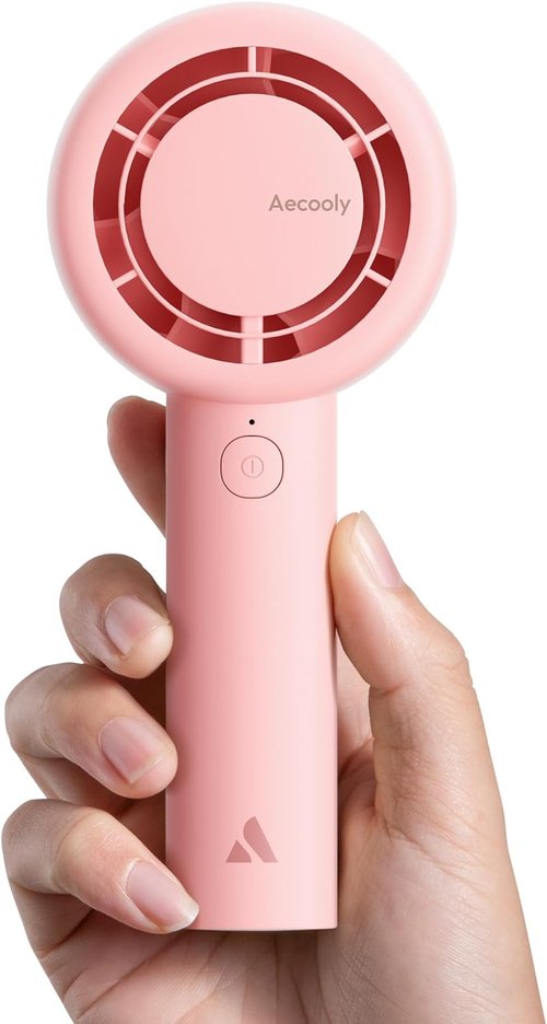 Aecooly Portable Handheld Turbo Fan - USB Rechargeable Mini Cooling Fan | 16H Max Cooling, 5 Speeds, Pink