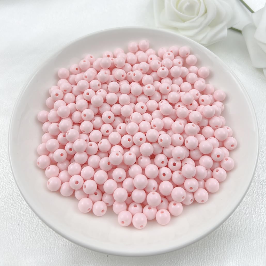 Mulutoo 200Pieces 10MM Acrylic Round Beads Round Acrylic Balls Chunky Beads Smooth Spacer Plastic Pastel Beads Craft Beads for Necklace and Bracelet Making Crafting Supplies(178-light Pink)