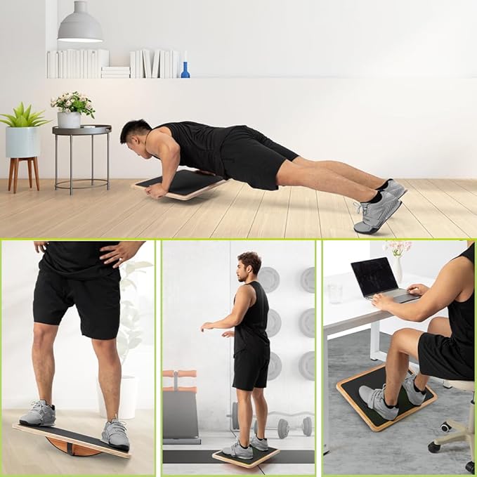 StrongTek Professional Wooden Balance Board, Rocker Board, Wood Standing Desk Accessory, Balancing Board for Under Desk, Anti Slip Roller, Core Strength, Stability, Office Wobble Boards