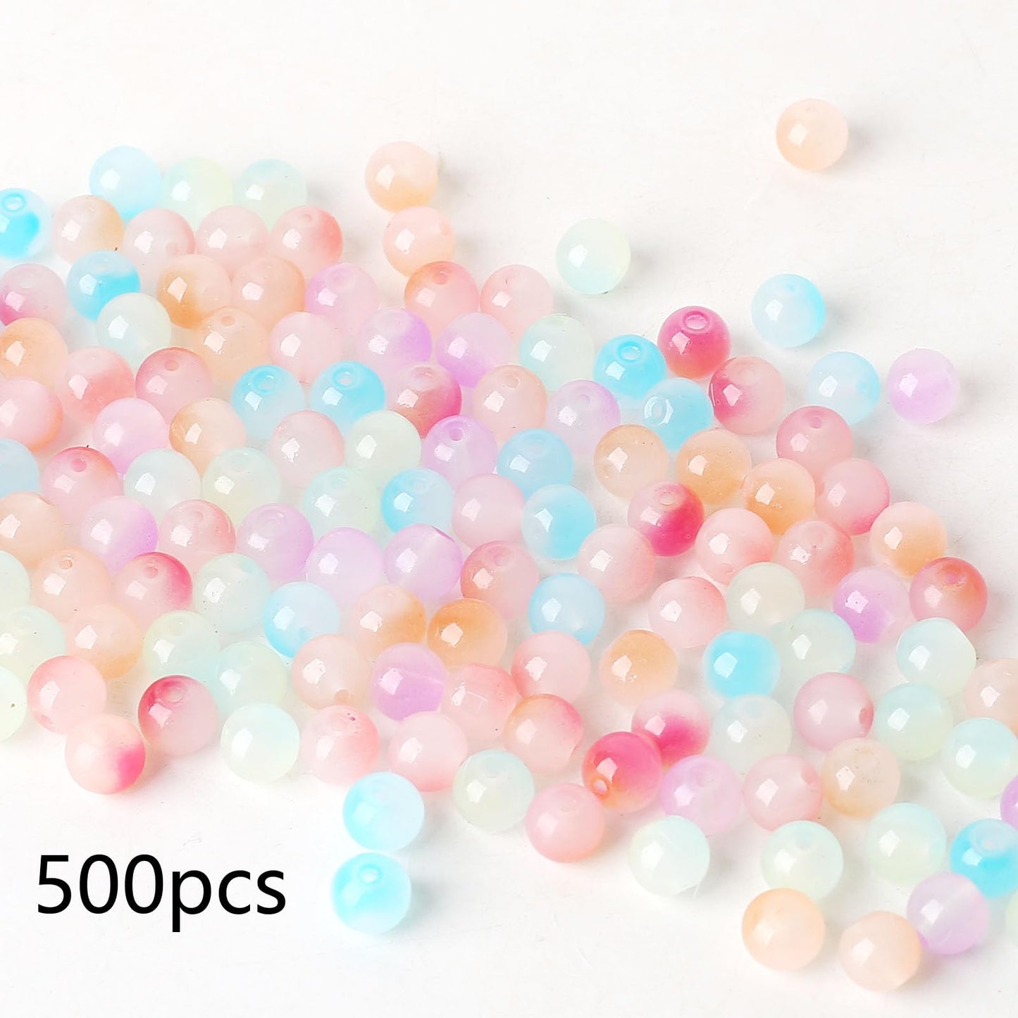 ToBeIT 500Pcs Colourful Gradient Glass Beads 8mm Loose Round Beads Transparent Glossy Surface Glass Bead Bulk Craft Bead for Jewelry Making DIY Bracelets Necklace Supplies (Pastel)