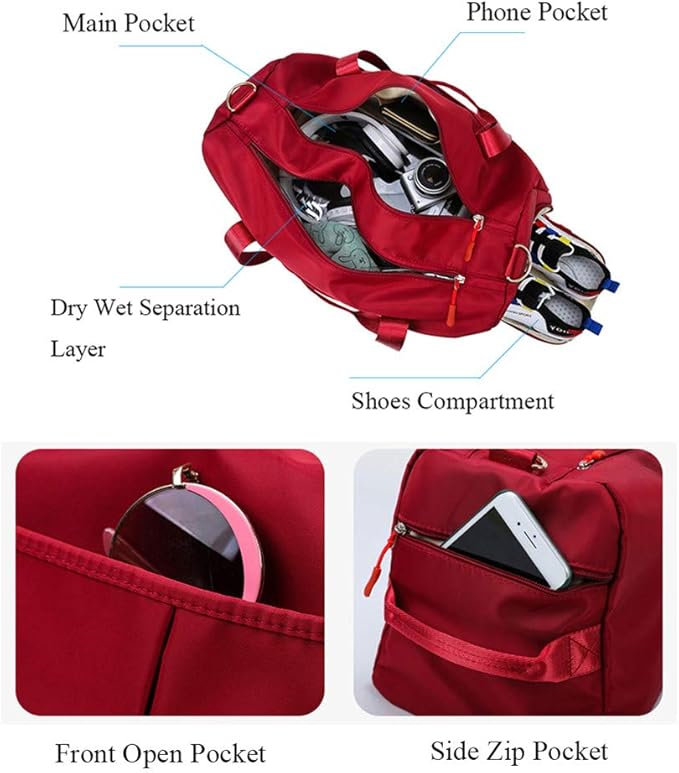 KARRESLY Travel Sports Gym Bag for Women or Men with Wet Pocket and Shoes Compartment for Training Swim Yoga(Black)