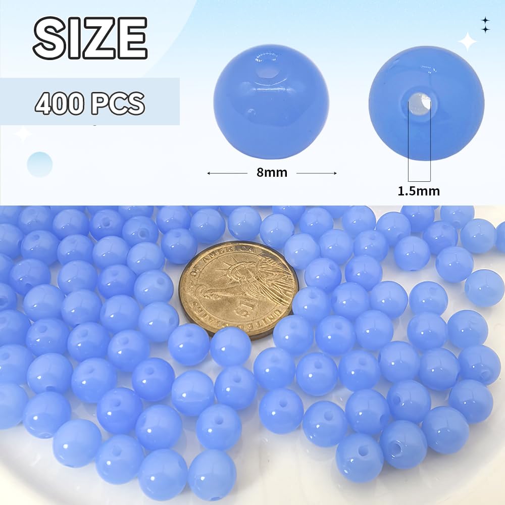PAMIR TONG 400pcs 8mm Lt Blue Round Glass Beads for Bracelet Pretty Smooth Loose Beads for Necklace-Earring-Jewelry Making-Home Decor and DIY Crafts & Projects