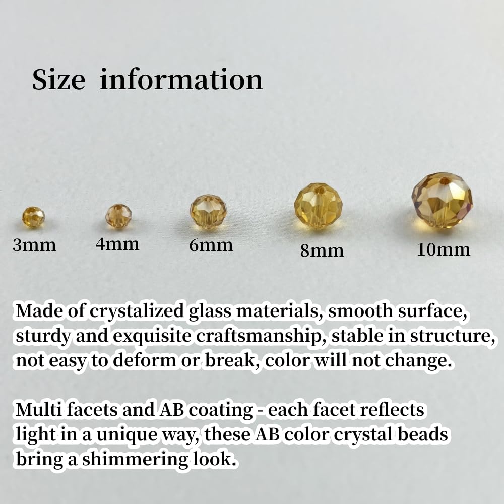 YHYPOCI 400pcs 4mm Crystal Glass Beads for Crafts Faceted Rondelle Glass Beads for Jewelry Making Crystal Spacer Beads for Necklaces Bracelets Earrings DIY Craft(Gold Champagne AB)