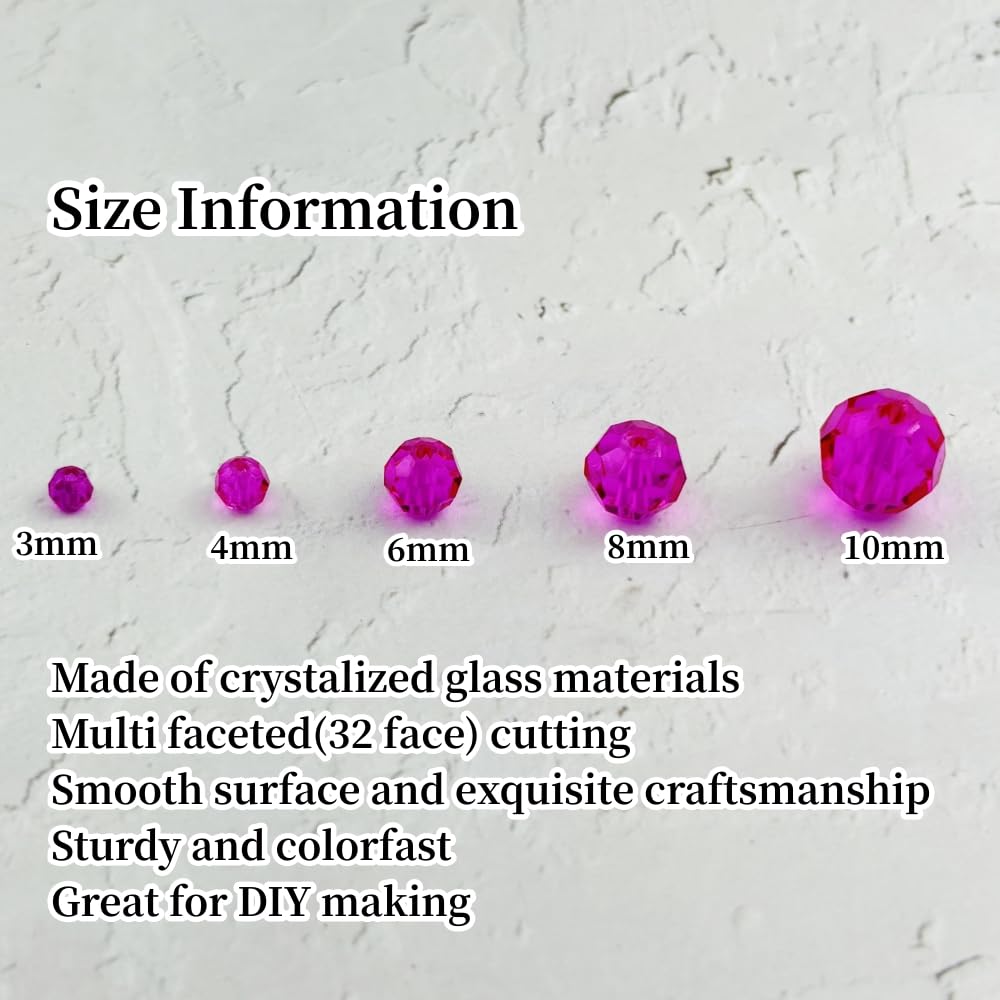 YUEXIGO 60pcs 10mm Round Crystal Glass Beads for Jewelry Making, Faceted Crystal Glass Spacer Beads for Bracelet Earring Necklace DIY Craft(Rose Red)