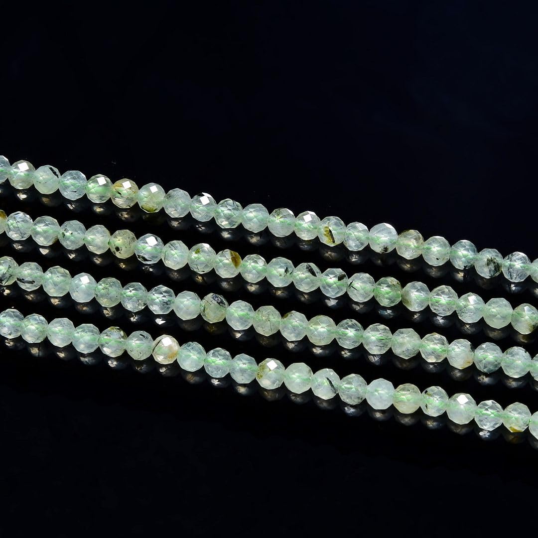 Adabele 30 Inch Natural Green Prehnite Healing Gemstone 3mm (0.12 Inch) Tiny Small Faceted Round Loose Beads Stone Spacer (210-230pcs Total) for Craft Jewelry Making GK3-12