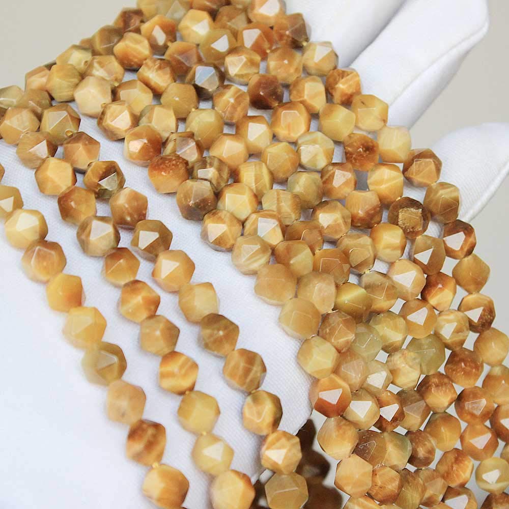 MJDCB Best Sellers Natural Stone Beads Faceted Polygon Golden Tiger Eye Crystal Energy Stone Healing Power for Jewelry Making(8mm)