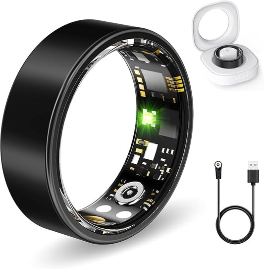 Smart Health Rings for Women Men, Fitness Tracker with Heart Rate, Blood Oxygen, HRV, Sleep Tracker, Step Tracker, No Subscription Fee, IP68 Waterproof Smart Ring for iphone & Android (Black 10#)