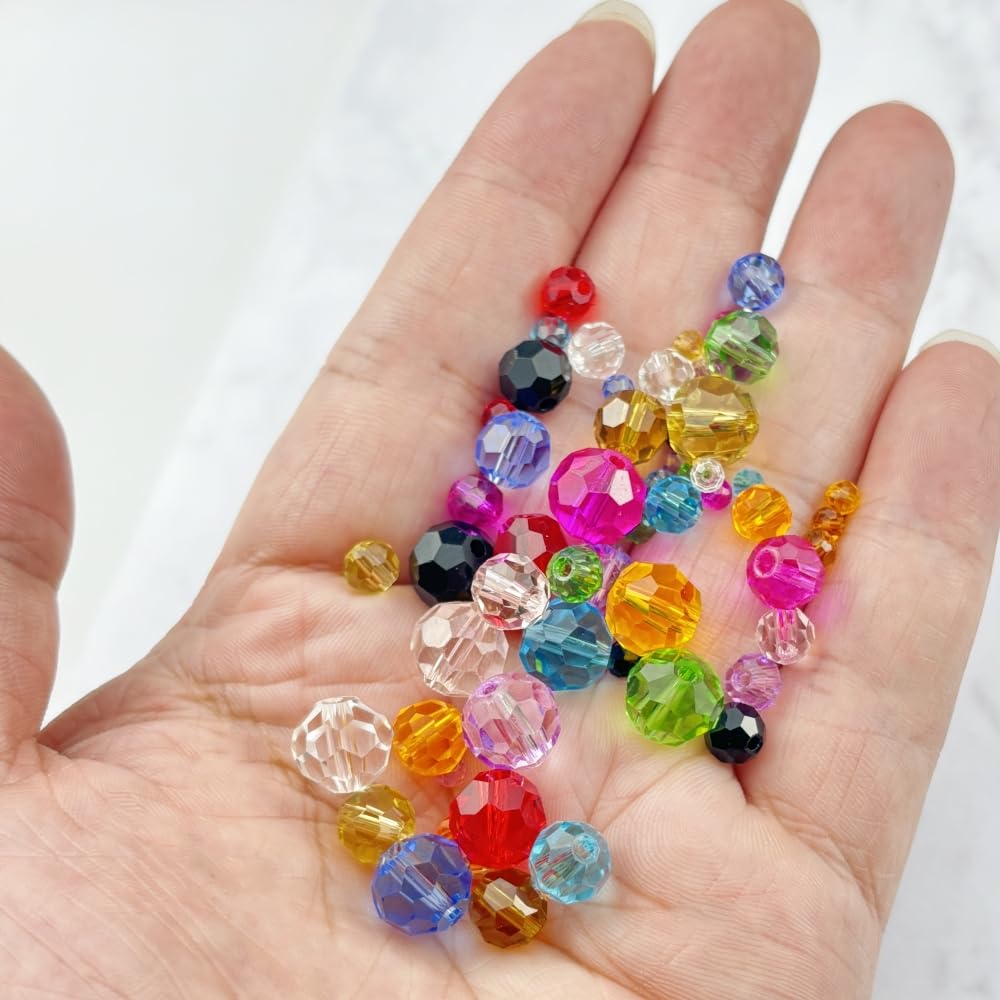 Honkoolly 480pcs Crystal Glass Beads 3mm 4mm 6mm 8mm 10mm Round Faceted Glass Spacer Beads for Bracelets Necklace Earring DIY Jewelry Making Craft(Lake Blue)