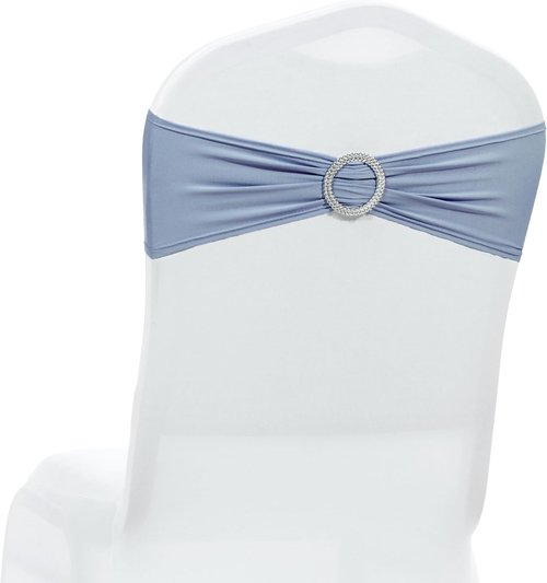 MDS Spandex Chair Sashes - Universal Elastic Stretch Bands with Buckle Slider Bow | Pack of 250 - Dusty Blue