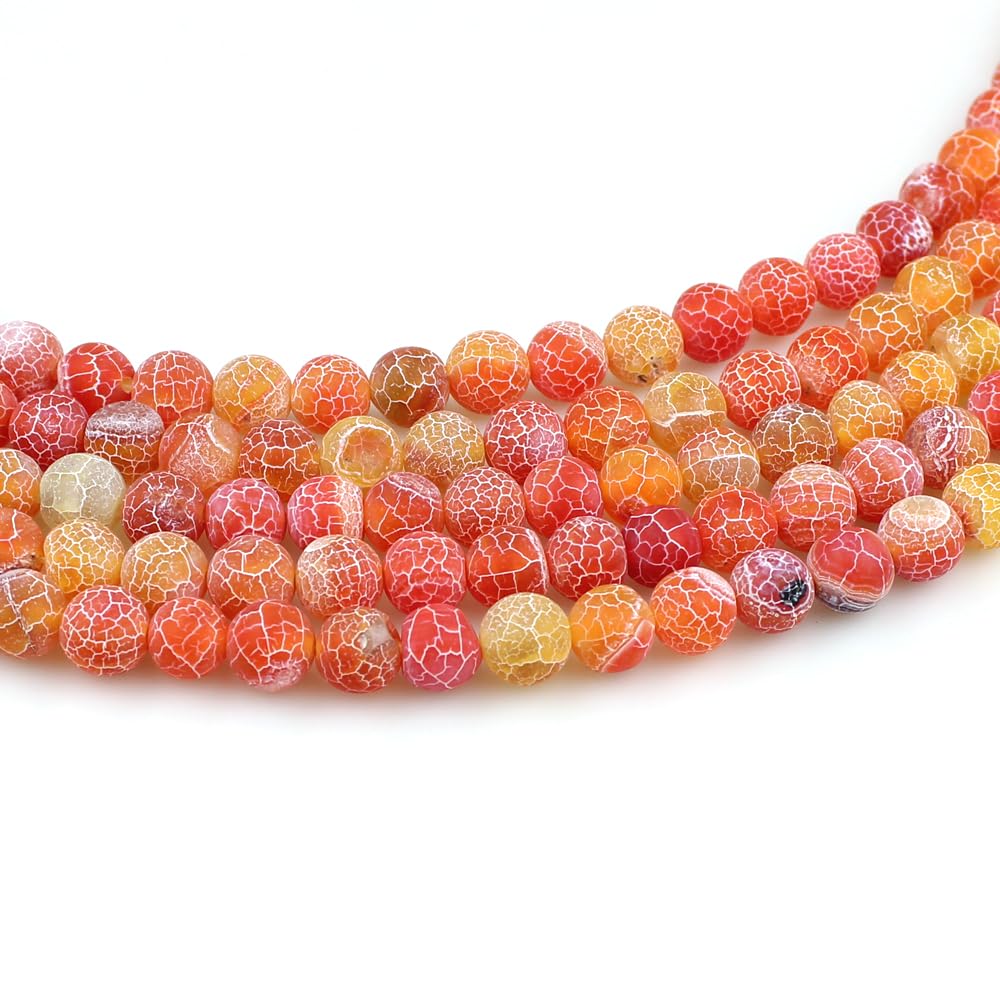 MJDCB Natural Orange Frosted Agate Round Stone Beads for Jewelry Making DIY Bracelets Necklaces (12mm)