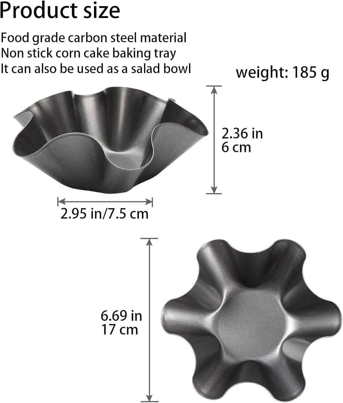 Skiennix Non-Stick Baking Bowls - Carbon Steel Tortilla Bowl Maker for Kitchen | Black Salad Bowl Pans