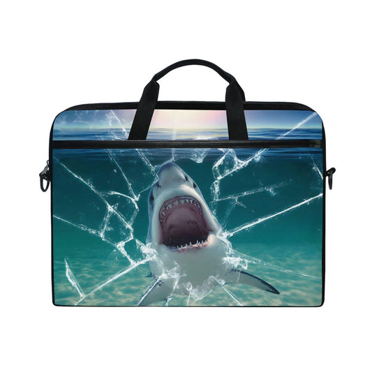 MRMIAN ALAZA Abstract Underwater Big Mouth Shark 15 inch Laptop Case Shoulder Bag Crossbody Briefcase for Women Men Girls Boys with Shoulder Strap Handle, Back to School Gifts
