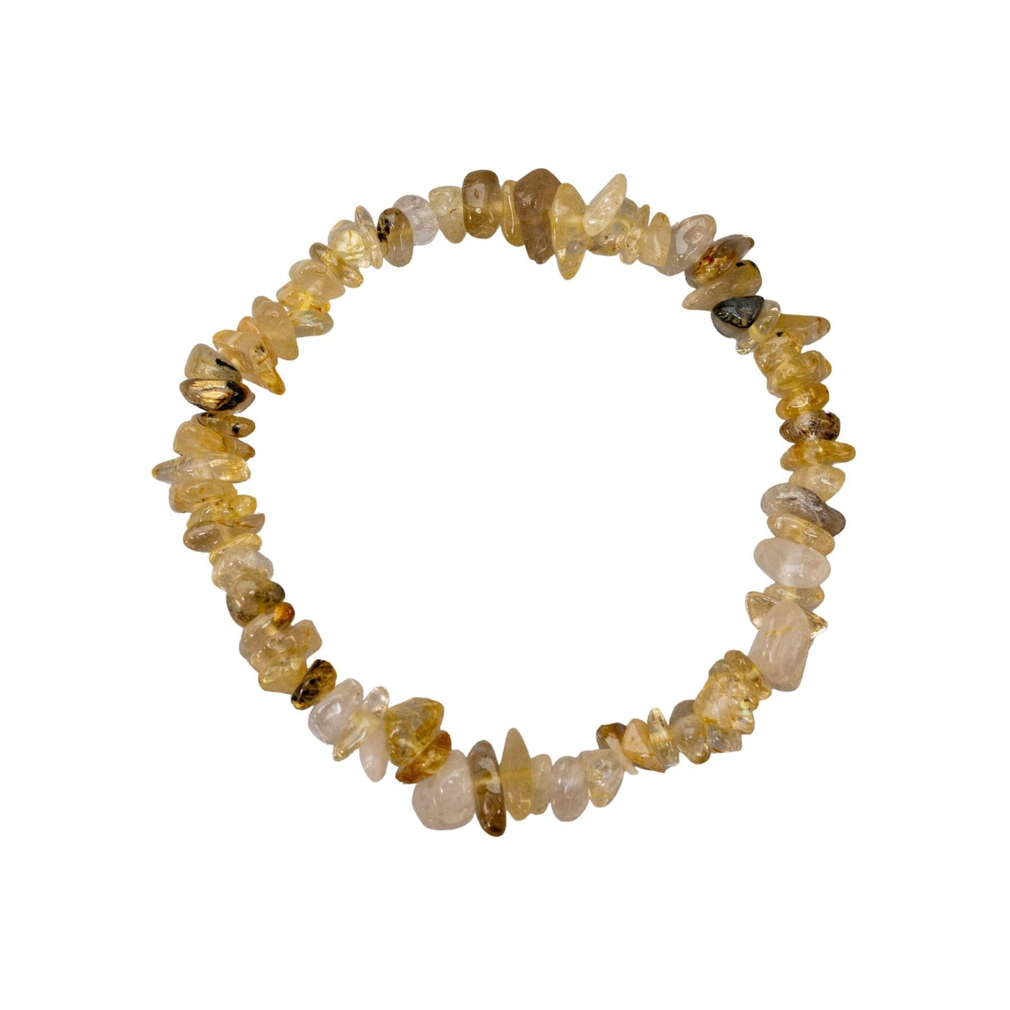 Rutilated Quartz Natural Gemstone Bracelets, Chakra Crystal Healing Chip Stretch Bracelets, Gemstone Polished Irregular Crystals, Crystal Irregular Chips Beads Stretch Bracelets (Rutilated Quartz)