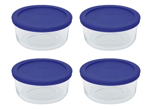 Pyrex 7201 4 Cup Glass Bowls & 7201-PC Cadet Blue Food Storage Replacement Lids (4-Pack) - Made in USA