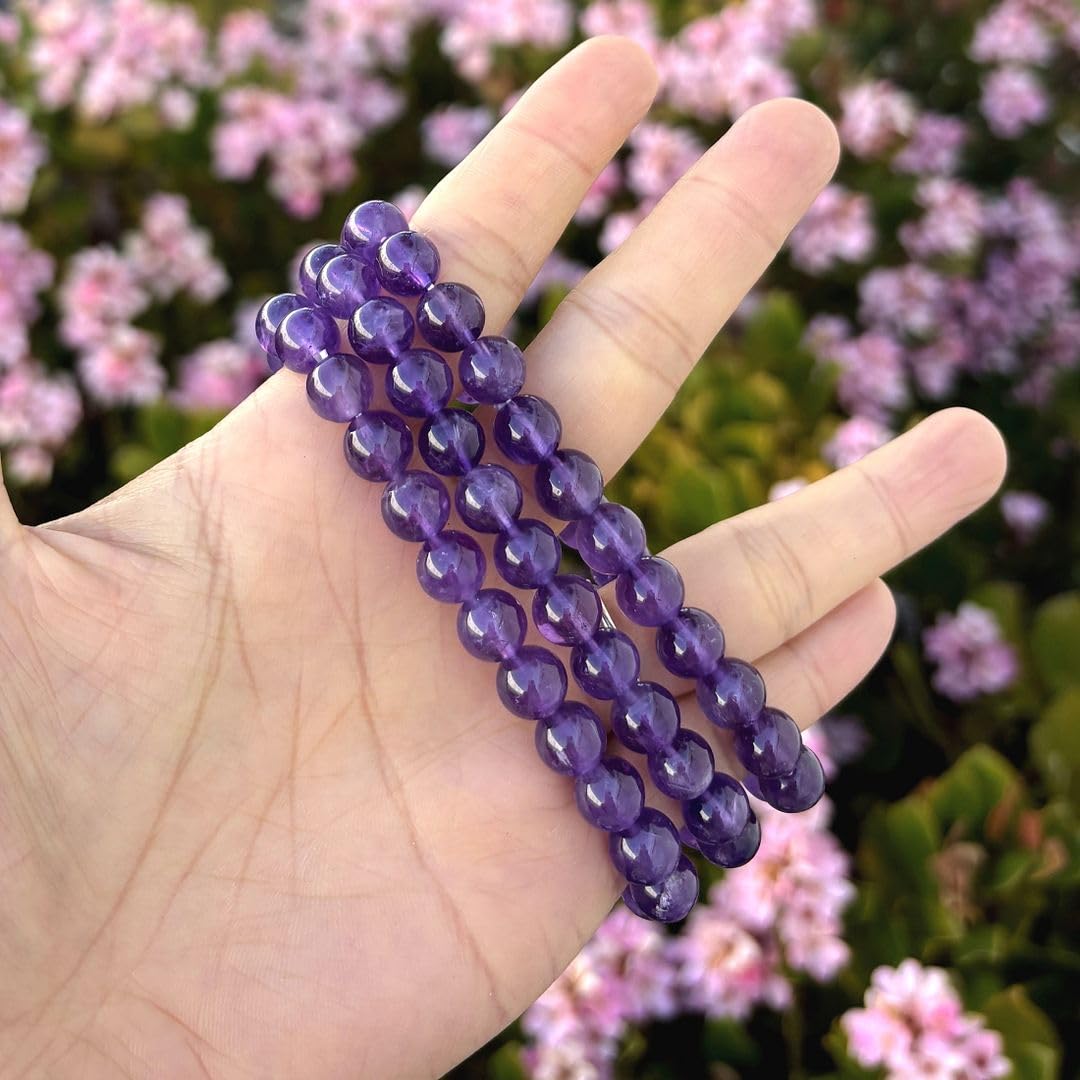 Adabele Real Natural Grade A Purple Amethyst Bracelet 8 inch Stretch Gemstone Beaded Bracelet Chakra Healing Crystal Stone Jewelry Women Mom Gift (Unisex) GB8-C7