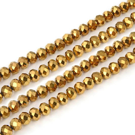 500pcs Czech Faceted Rondelle Crystal Glass Loose Beads 4mm Small Tiny Spacer Bulk Gold Aurum for DIY Craft Jewelry Making CCR433