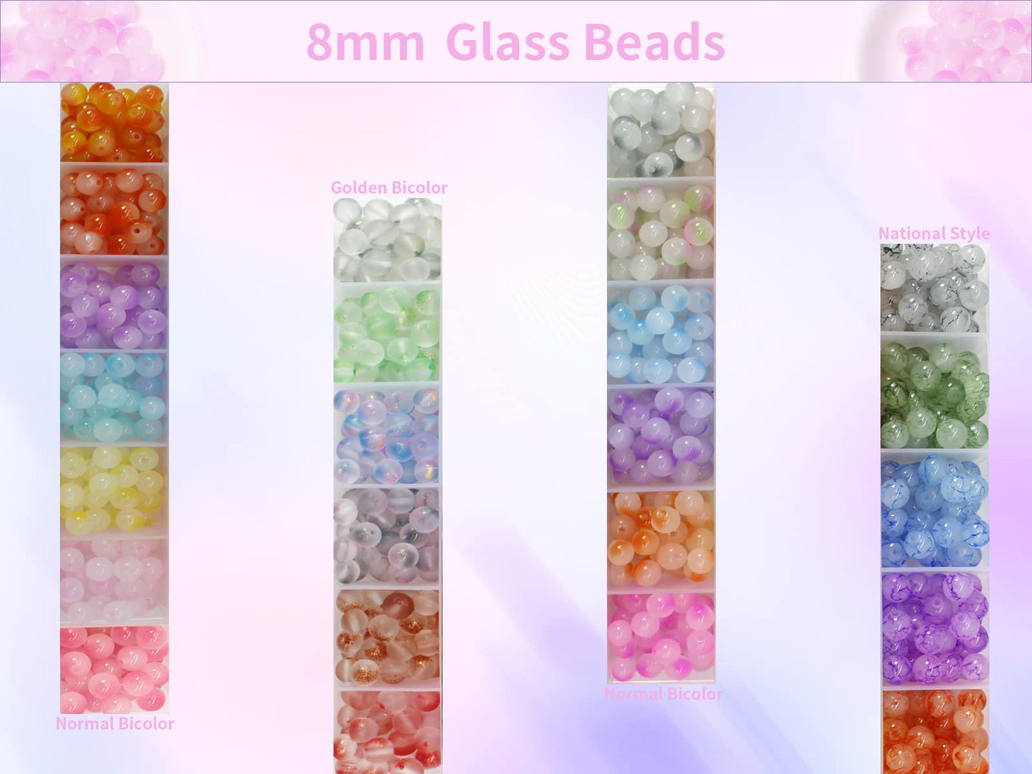 PAMIR TONG 1000PCS 8mm Glass Kit Set Round Beads Bulk,Imitative Jade Beads Kit, Bracelet Space Loose Beads for Jewelry Making Earring, Necklaces, DIY Crafts & Gifts #354