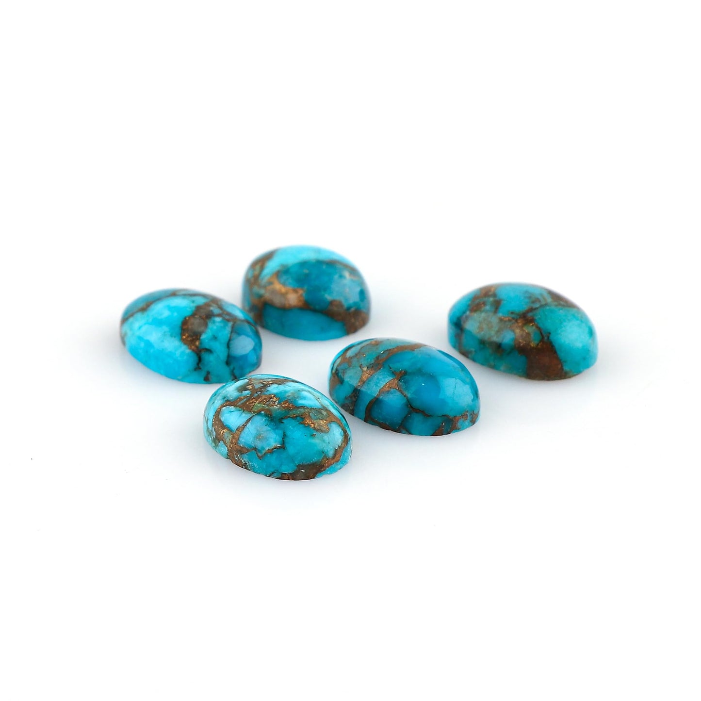 CRYSTALINES 5pcs, Copper Turquoise Cabochons, Genuine Turquoise Gemstones, Wholesale Oval Shape Stones, Flat Back Polished Crystals, DIY Jewelry Making, December Birthstone (Approx.14x10mm)