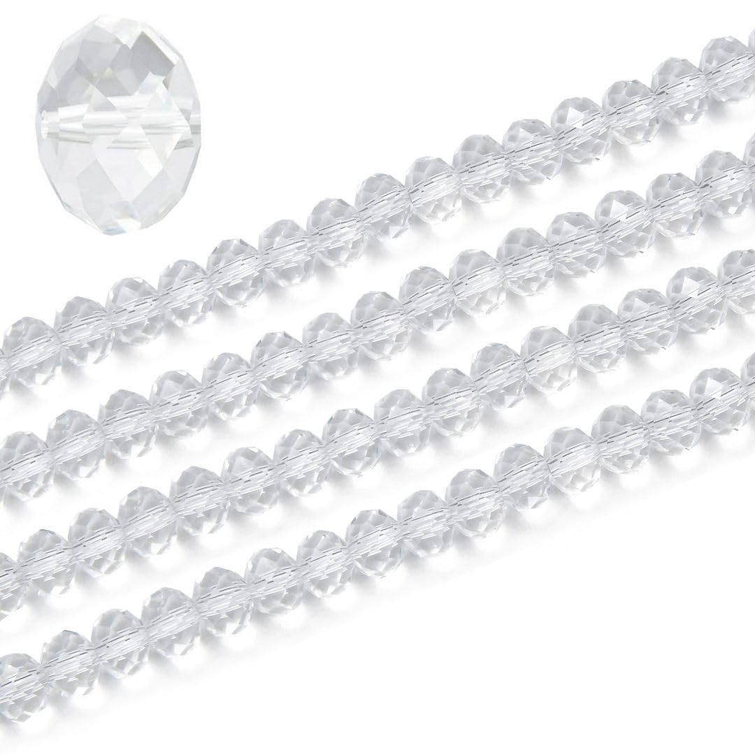 350pcs Czech Faceted Rondelle Crystal Glass Loose Beads 8mm Spacer Bulk Crystal Clear for DIY Craft Jewelry Making CCR801