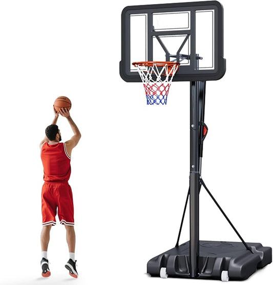 Portable Basketball Hoop Outdoor, Adjustable Height 5.5-10FT Basketball Goal with Heavy-Duty Steel Frame & Wheels