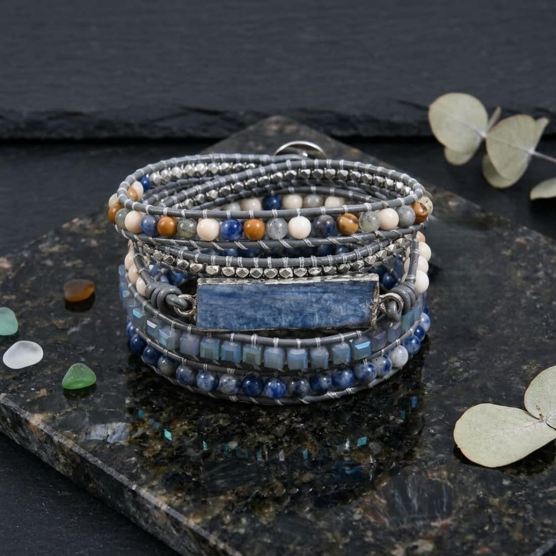 YGLINE Boho Handmade Wrap Leather Tube Crystal Stone Bracelet for Women