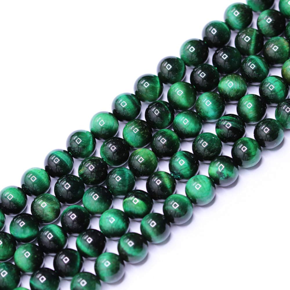 PLTbeads Natural Gemstone Loose Beads Smooth Round Approxi 15 inch DIY Bracelet Necklace for Jewelry Making (8mm, Green Tiger Eye)