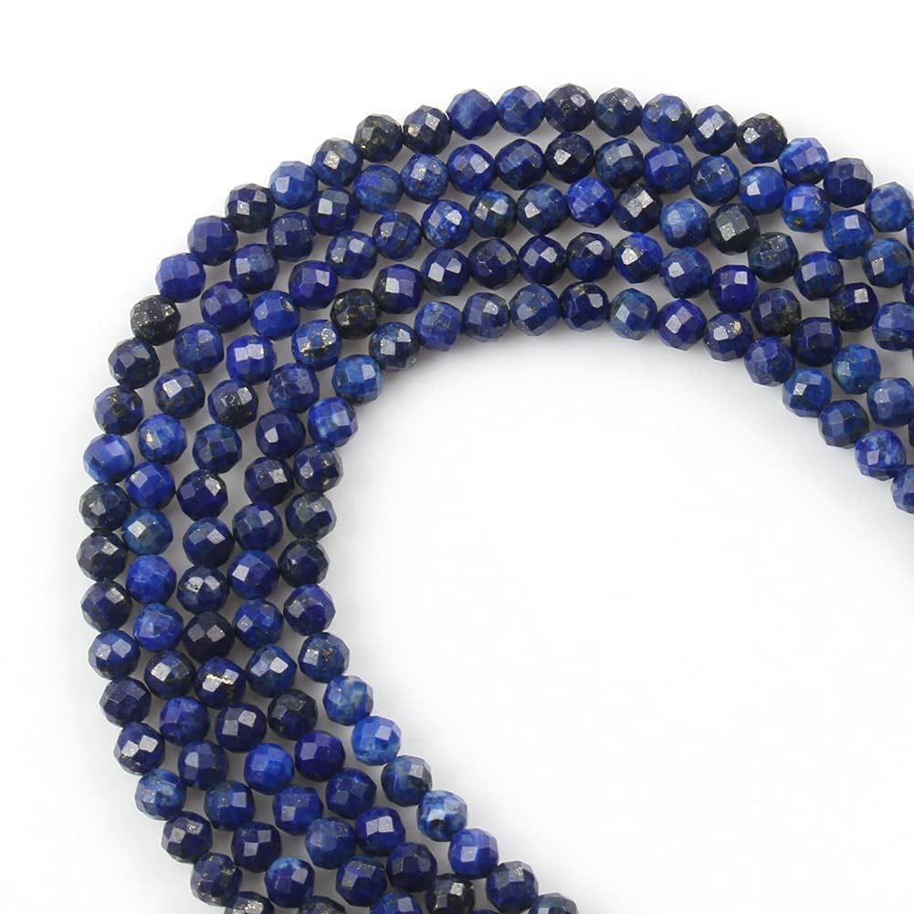 Song Xi 90pcs 4mm Natural Dark Lapis Lazuli Gemstone Beads Faceted Round Loose Stone Beads for Jewelry Making (1 Strand)