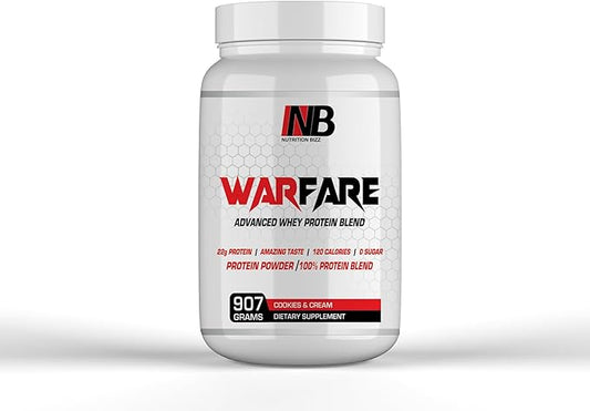 Warfare 2 lbs Advanced Whey Protein Blend 22g Protein per Serving Amazing Flavors (2 lbs, Cookies and Cream)