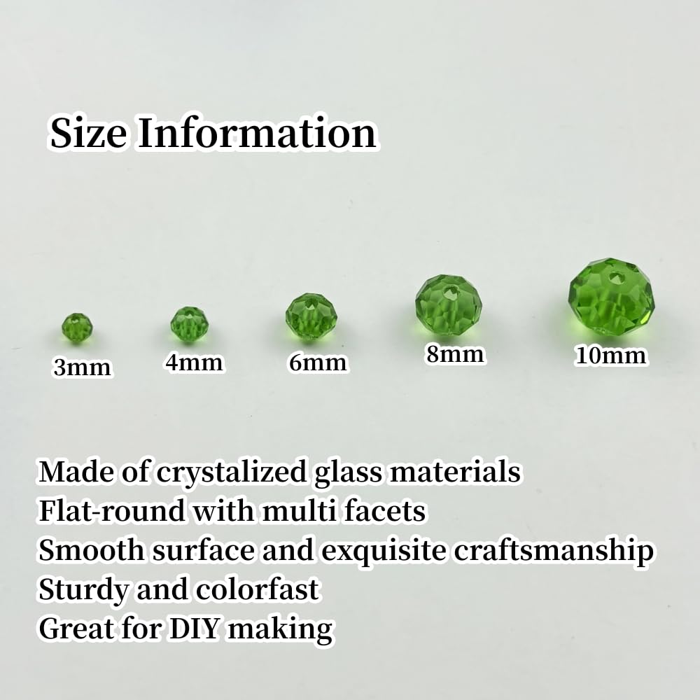 YUEXIGO 60pcs 10mm Crystal Glass Beads for Jewelry Making, Faceted Rondelle Glass Spacer Beads for Wind Chimes Bracelet Earring Necklace DIY Craft(Grass Green)