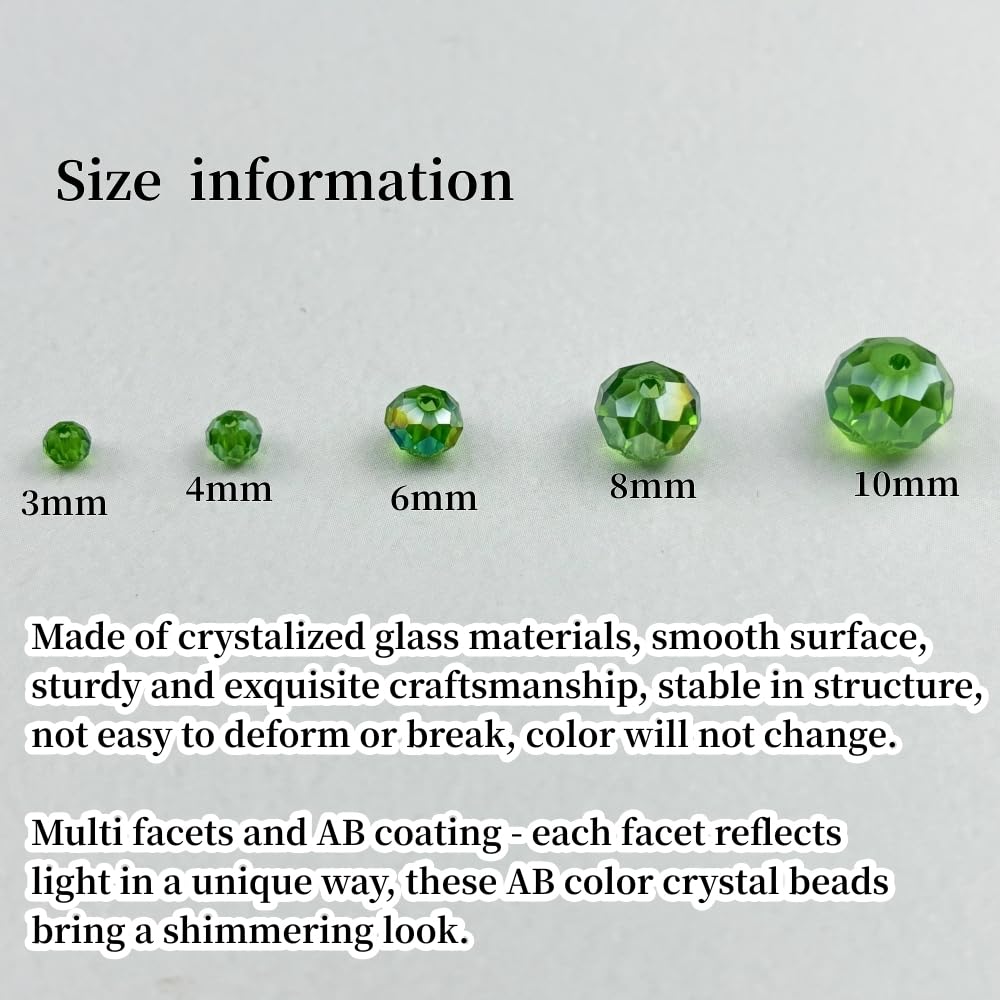 YHYPOCI 200pcs 6mm Crystal Glass Beads for Crafts Faceted Rondelle Glass Beads for Jewelry Making Crystal Spacer Beads for Necklaces Bracelets Earrings DIY Craft(Grass Green AB)
