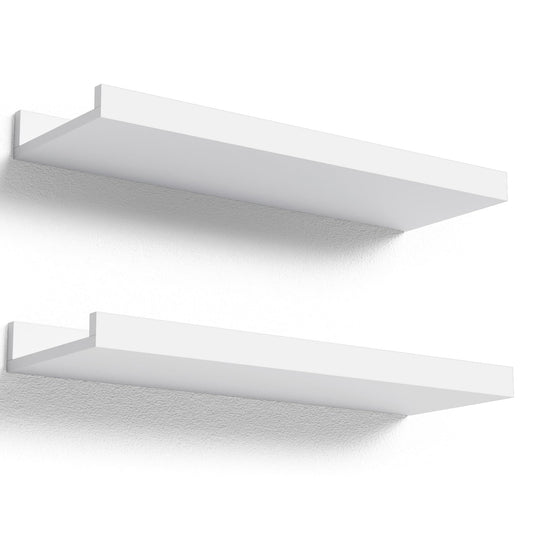 Boswillon Floating Shelves Wall Mounted Set of 2, Modern White Shelves for Bedroom, Nursery Shelves with Lip, Display Picture Ledge Shelf for Wall Decor Living Room Bathroom Kitchen - White